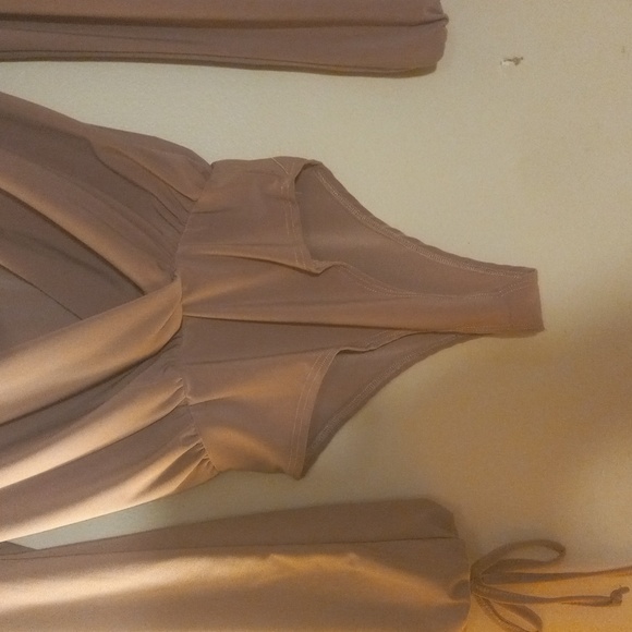 Fashion Nova Nude Long Open Sleeve Deep Plunging Body Suit - Picture 3 of 9